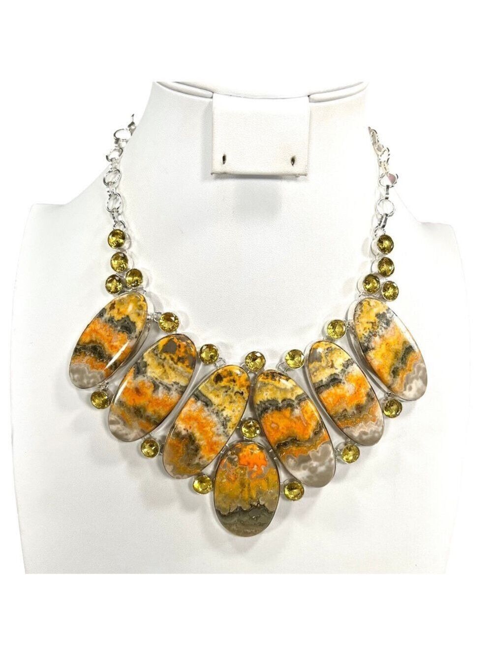 Bumble Bee Jasper 925 Overlay Gemstone Large Necklace